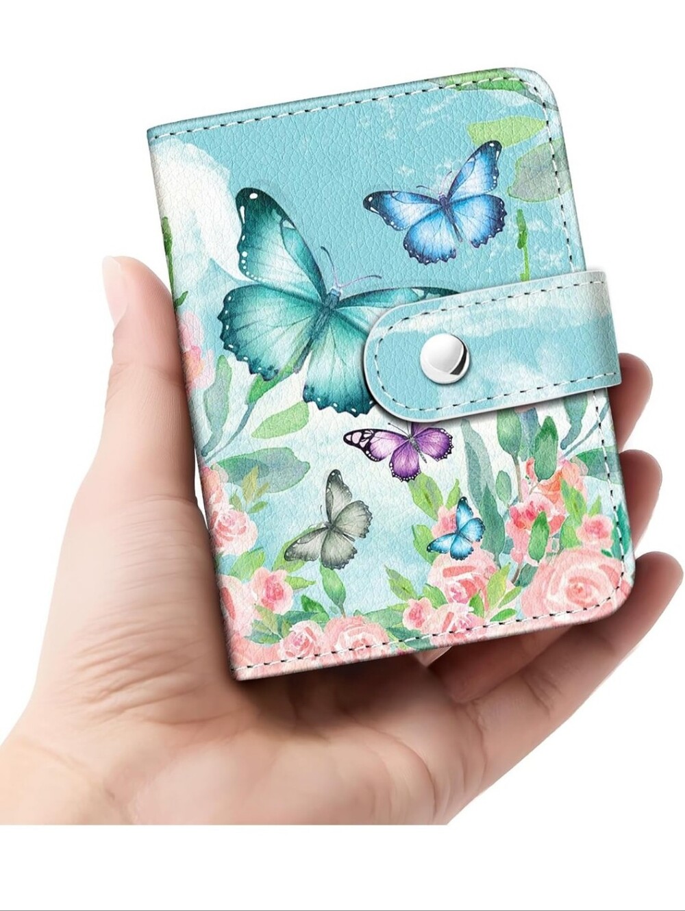 Butterfly Floral Wallet Card Holder - Blue